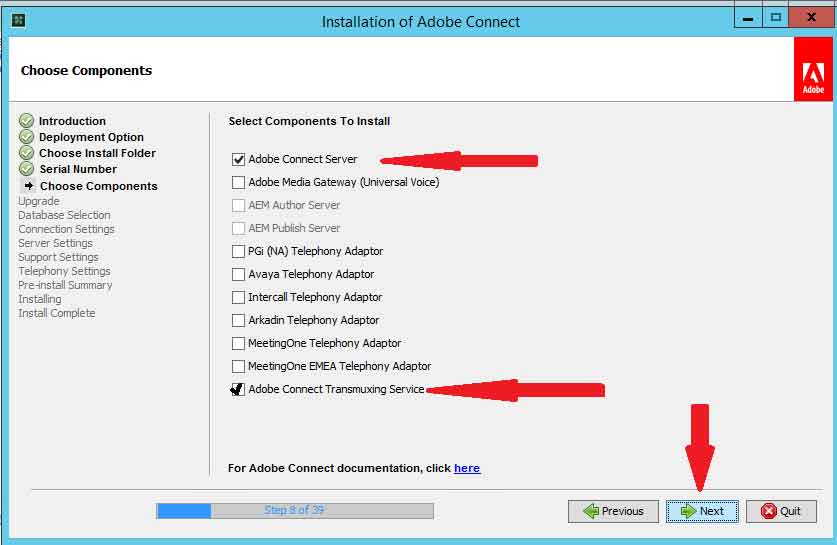 انتخاب سرویس های Adobe Connect